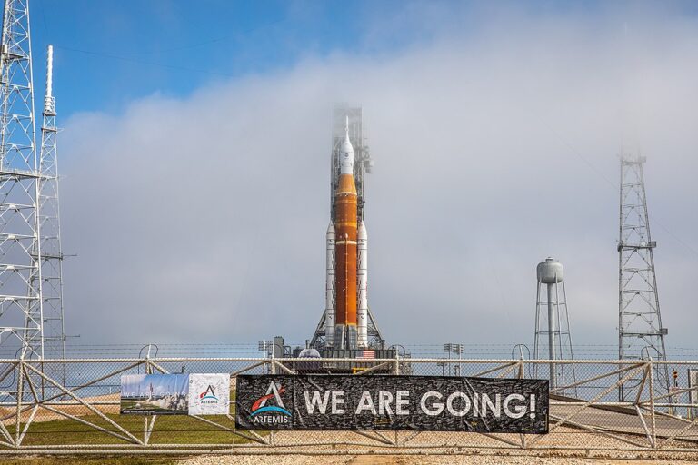 SLS Rocket of Artemis 1 Mission, at the launch pad