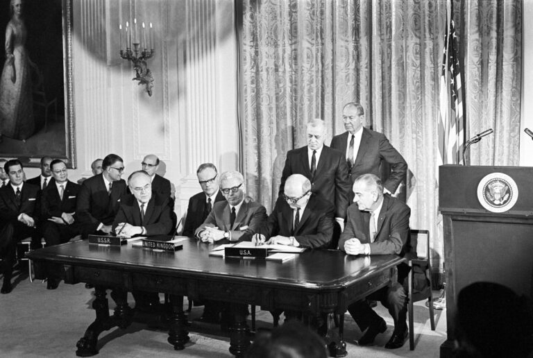 officials signing outer space treaty