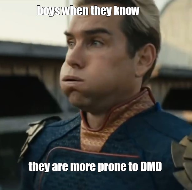 Memical representation of ‘Homelander’, of boys being more vulnerable to DMD (Duchenne’s Muscular Dystrophy).