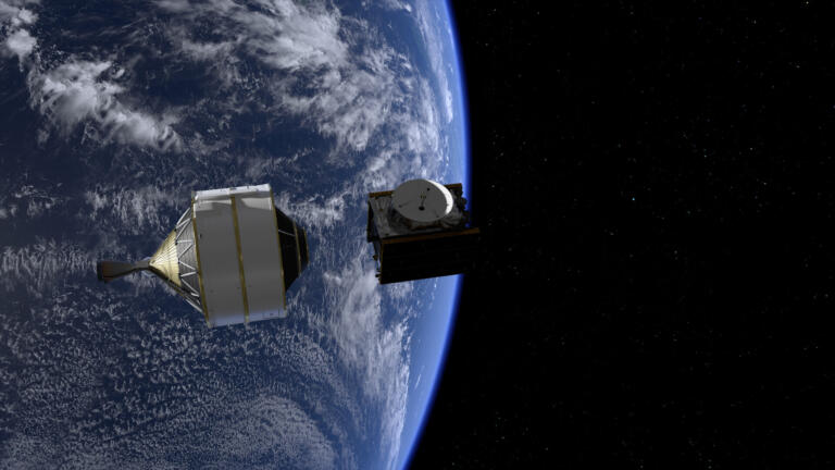 ESA's spacecraft juice in space with earth in the background
