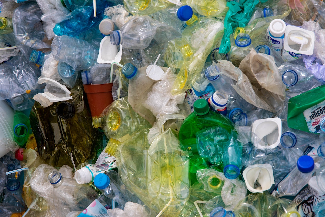 close up of plastic waste items